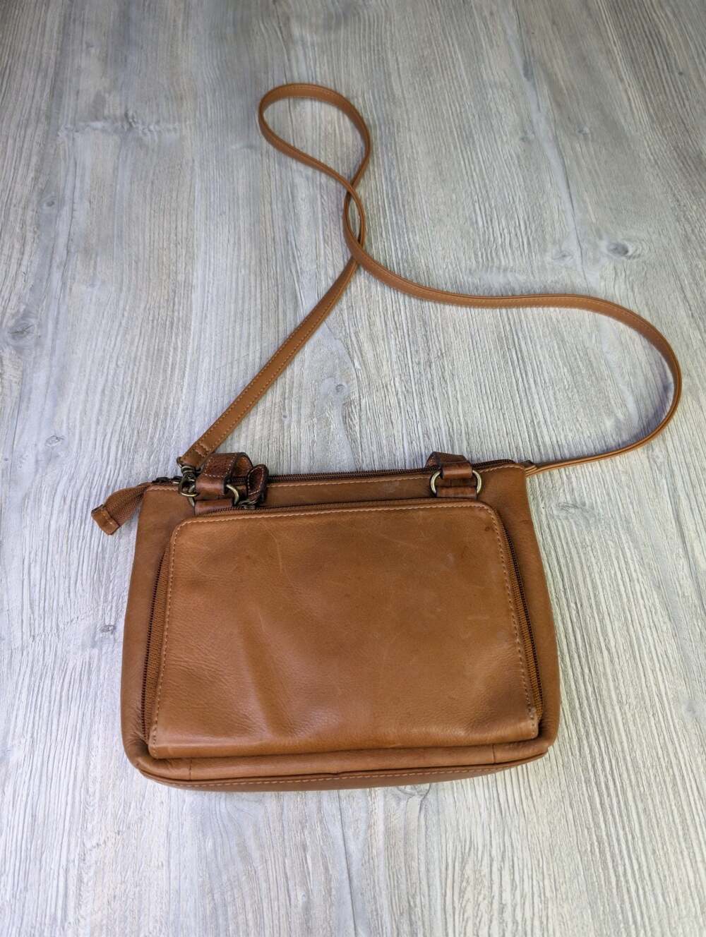 Fossil Genuine Leather Brown Crossbody Organizer Bag
